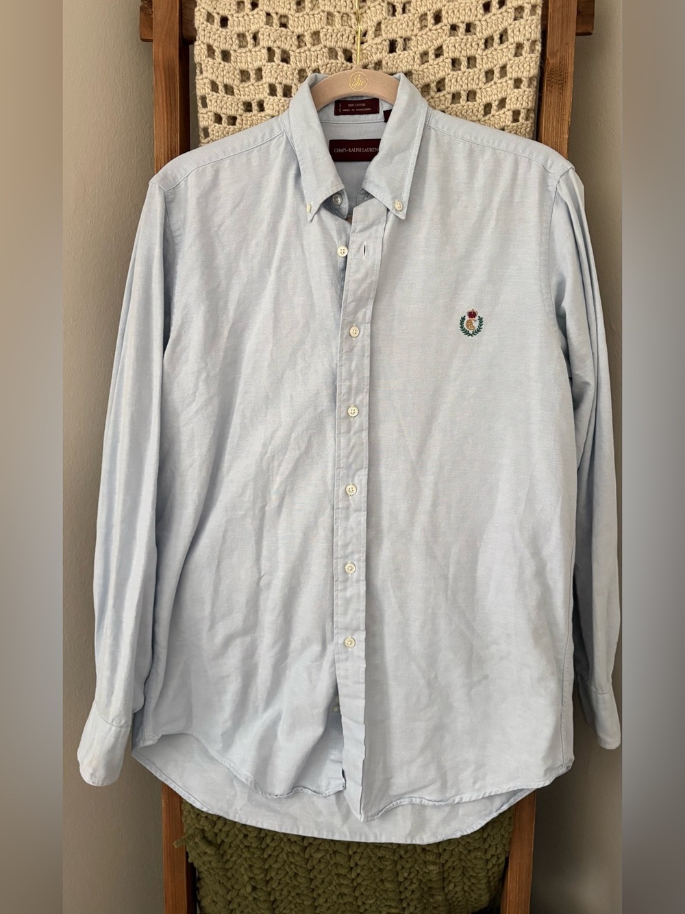 Ralph Lauren Pale Blue Button-Down Shirt with Embroidered Crest